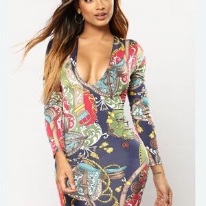Fashion Nova Multicolor Patterned Dress